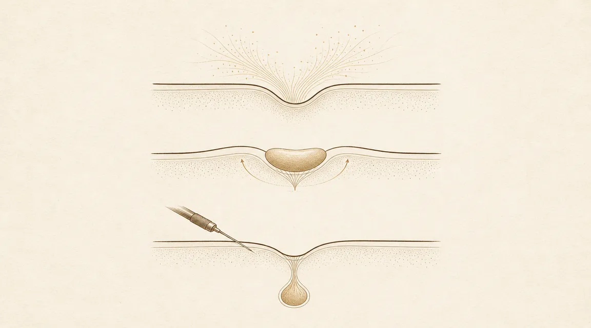 3-layer rolling treatment diagram: subcision, HA, PDLLA