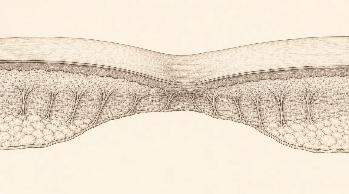 Diagram of tethering bands and volume loss under a rolling scar